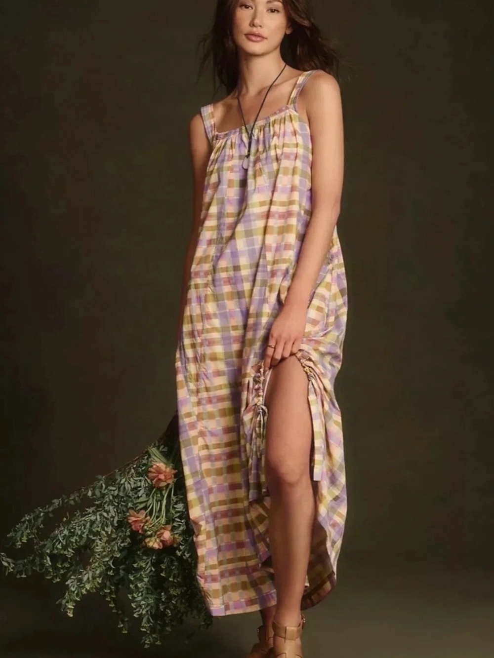 Anthropologie Daily Practice Coming Up Midi Dress Lilac Plaid Small